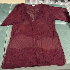 Elegant Burgundy Lace Cover up with Sheer Design